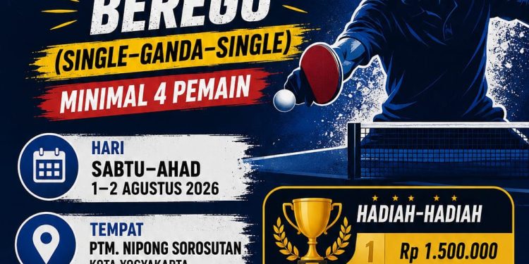 Pengkot PTMSI Kota Yogyakarta siap menggelar Kejurkot Tenis Meja 2026. Ini Jadwalnya!